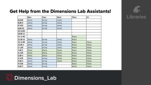 Fall 2022 Dimensions Lab Assistant schedule