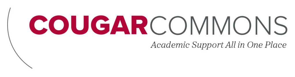 Logo. Text Reads Cougar Commons Academic Support All in One Place