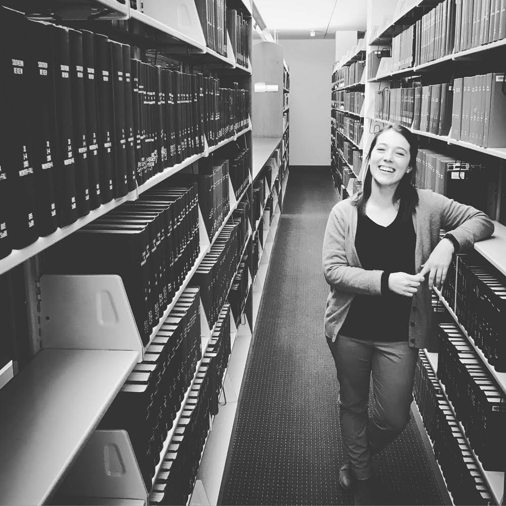 Librarian Jen Saulnier in the bookstacks.